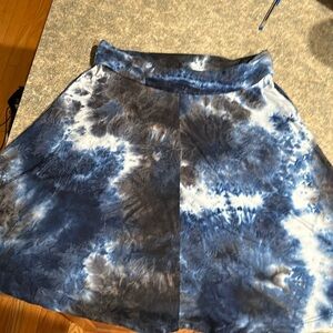 Folded waist A line knit skater skirt navy white and black tie dye size XL